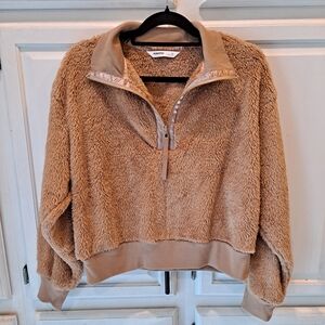 Sonoma Tan Sherpa Faux Fur Pullover Zippered